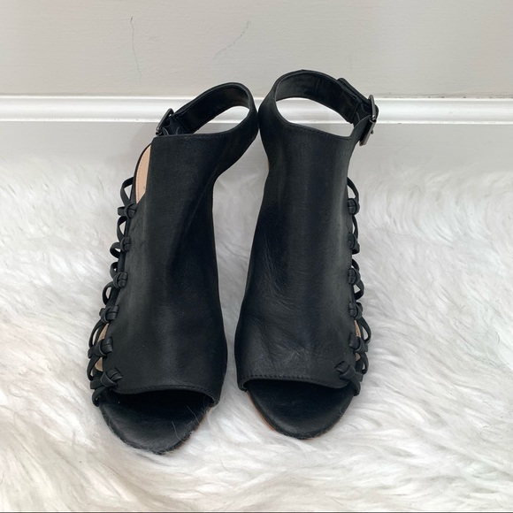 Vince Camuto Ankara Leather Sling Back Peep Toe Black Block Heel  Sandals - Picture 7 of 10